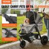 VEVOR Pet Stroller, 3 PU Wheels Dog Stroller Rotate with Brakes, 75 lbs Weight Capacity, Puppy Stroller with Pet Pad, Storage Basket and External Cup