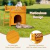 2-Story Wooden Feral Cat House Dog House for Outdoor and Indoor, Pet House with Stairs, Yellow